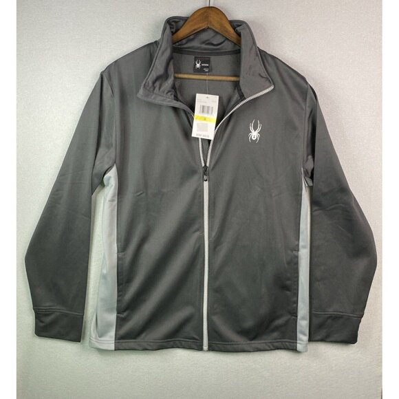 Spyder Men's Full Zip‎ Jacket Medium Polar Gray Warm Up Track Gym Activewear New - Picture 1 of 11